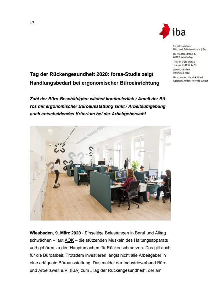 Tag der Rückengesundheit 2020: forsa-Studie zeigt Handlungsbedarf bei ergonomischer Büroeinrichtung