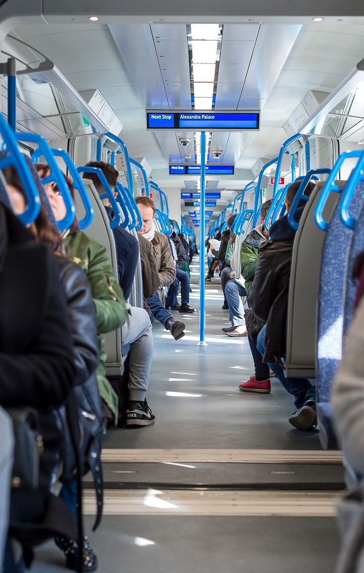 Interior of new Moorgate train 25.03.19 - portrait