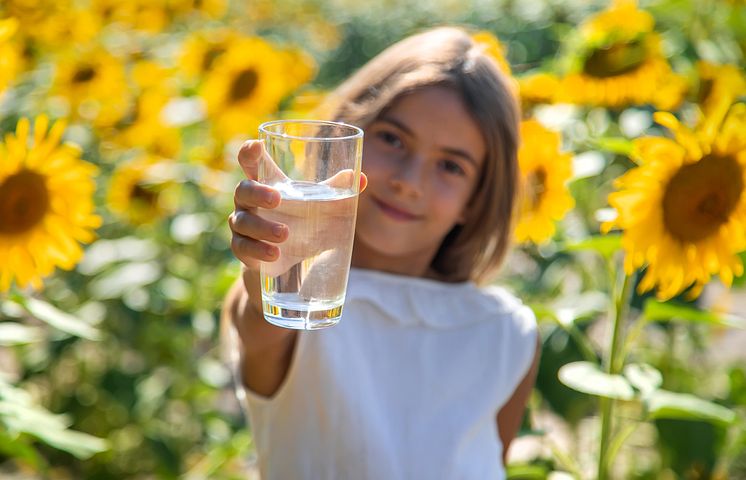 51869332-the-child-drinks-water-from-a-glass-in-a-field-of