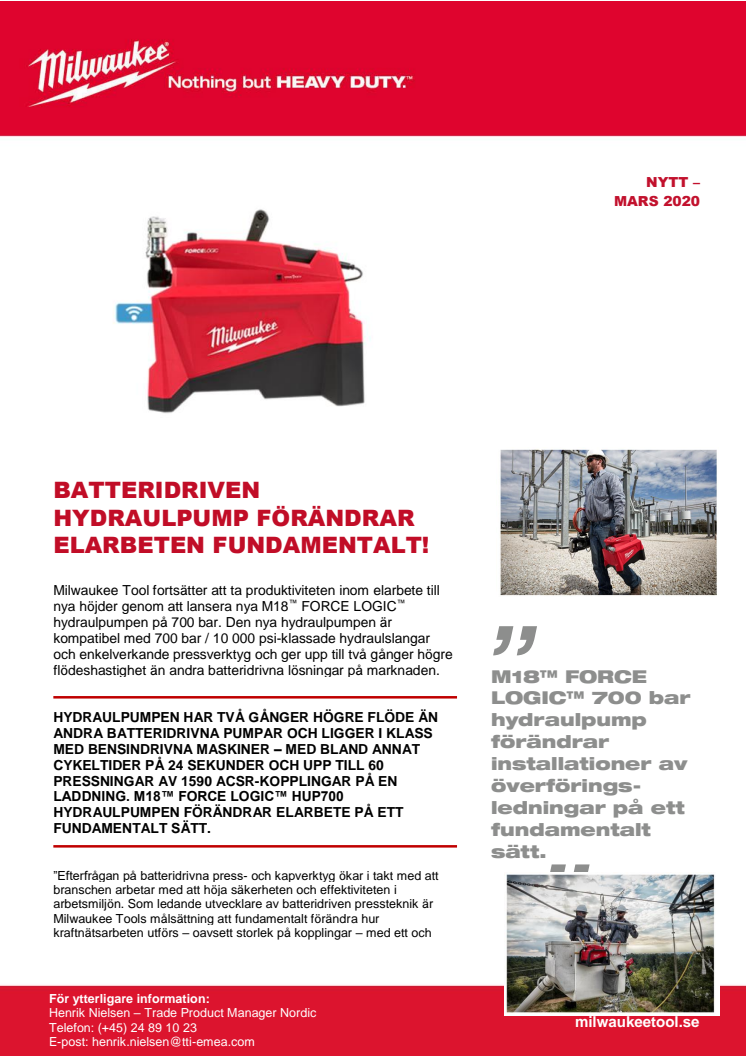 BATTERIDRIVEN HYDRAULPUMP FÖRÄNDRAR ELARBETEN FUNDAMENTALT! 