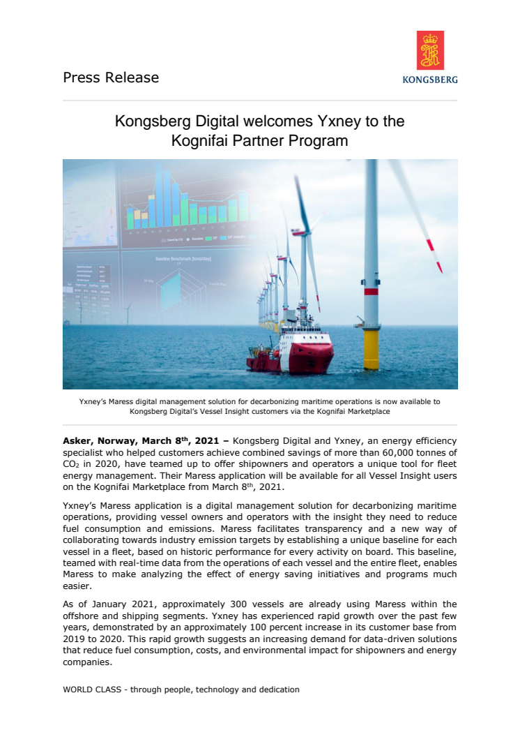Kongsberg Digital welcomes Yxney to the Kognifai Partner Program