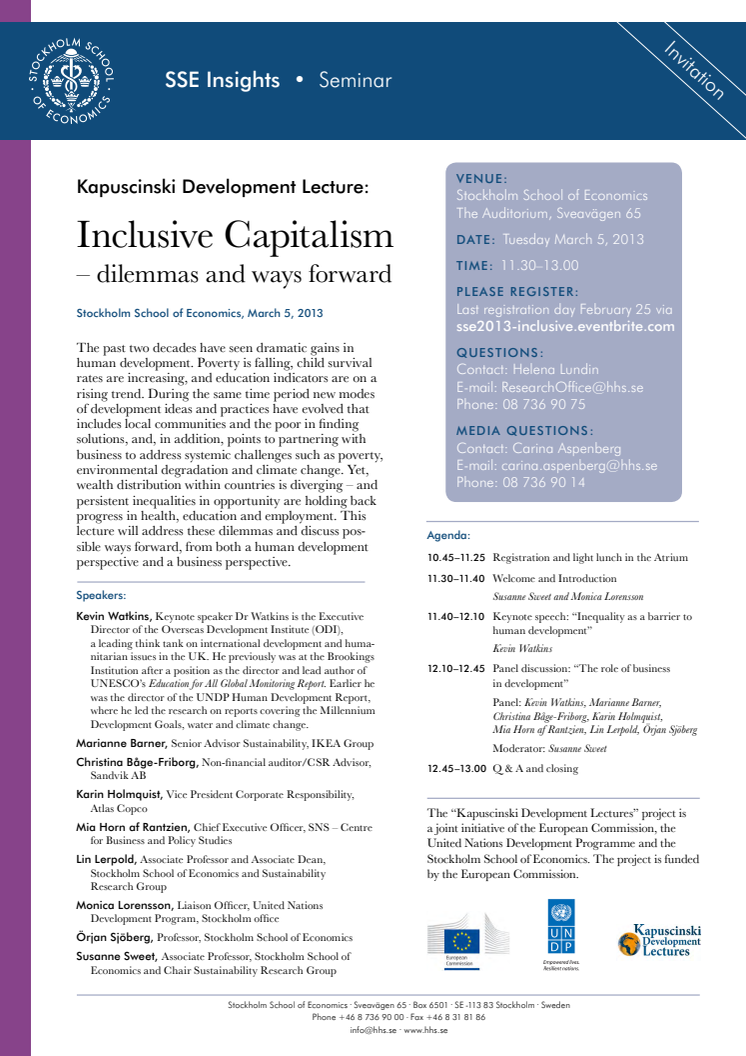 Kapuscinski Development Lecture: Inclusive Capitalism – dilemmas and ways forward