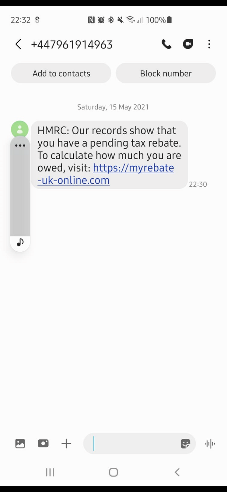 Scam text message