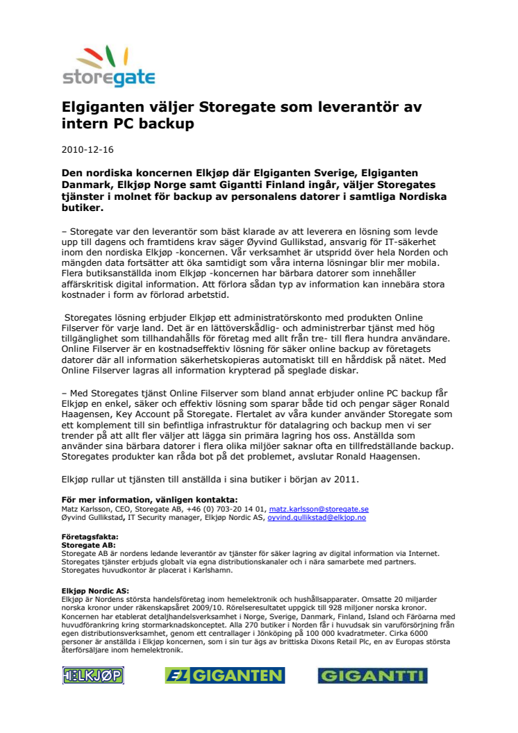 Elgiganten väljer Storegate som leverantör av intern PC backup