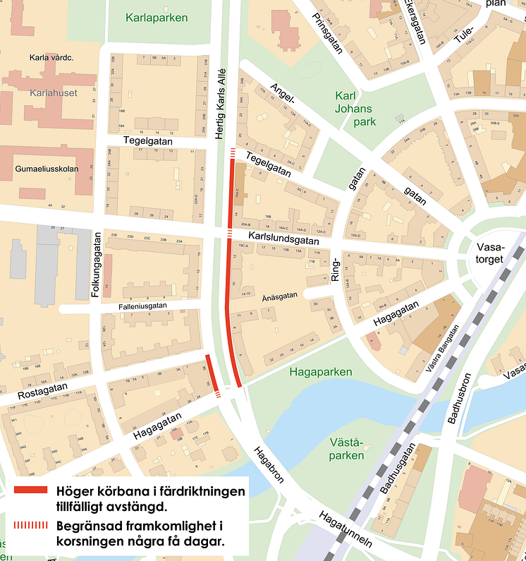 Karta, Begränsad framkomlighet på Hertig Karls Allé