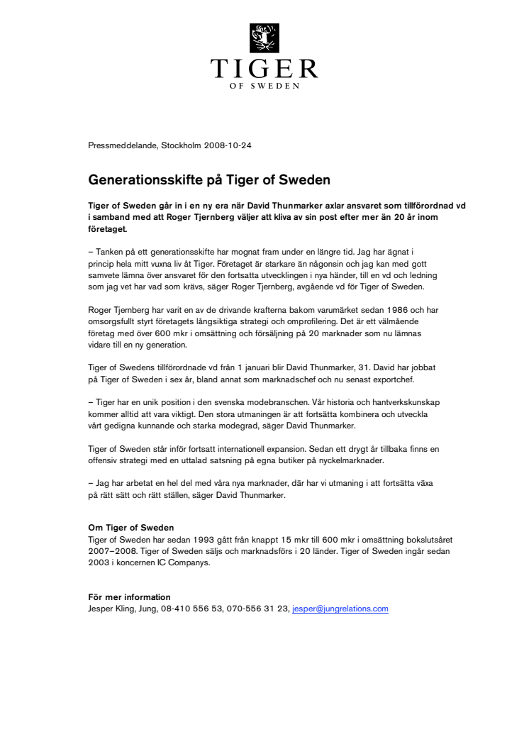 Generationsskifte på Tiger of Sweden