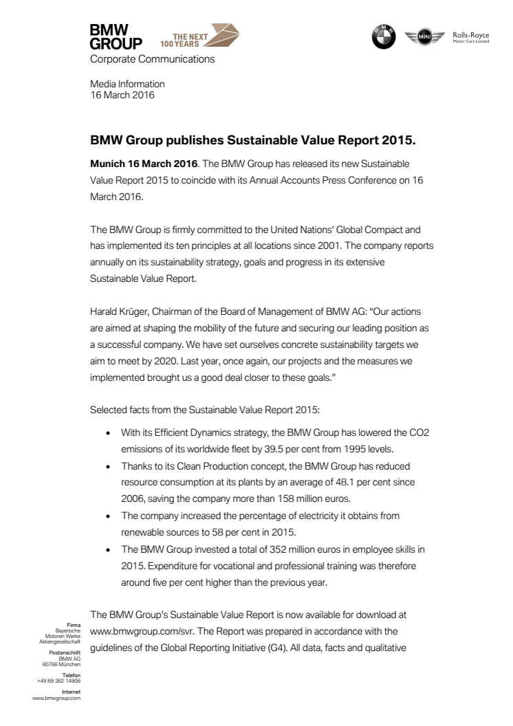 BMW Group Sustainable Value Report 