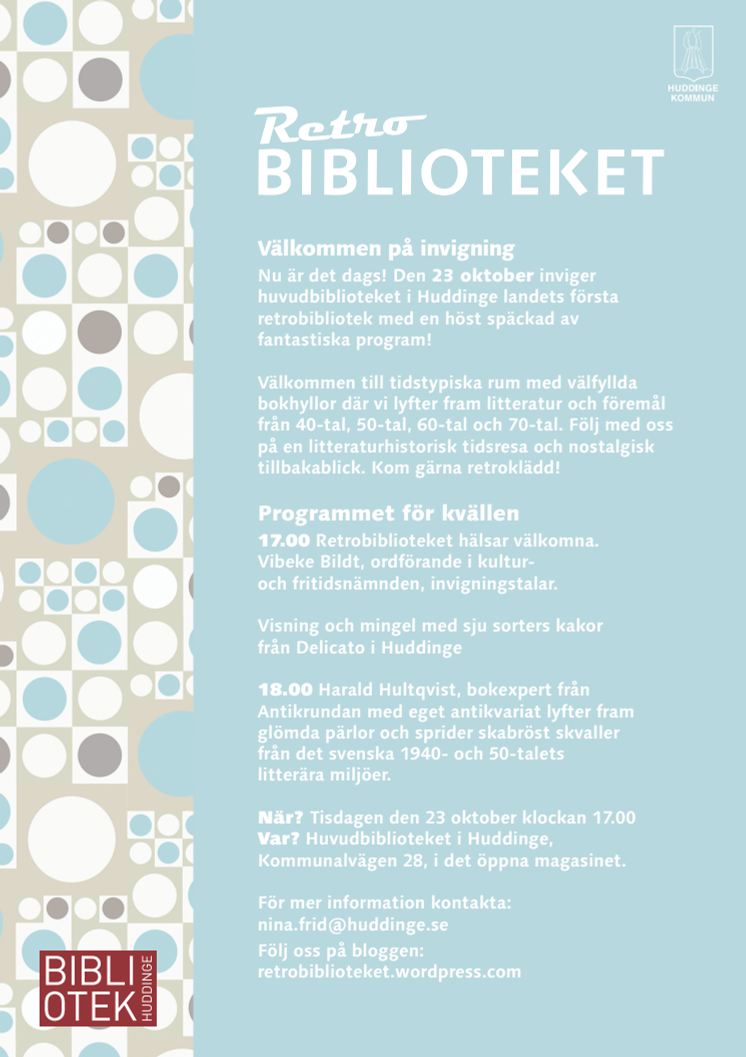 Inbjudan till invigning av retrobiblioteket 23 oktober