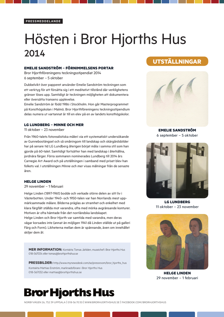 Höstens utställningar i Bror Hjorths Hus 2014
