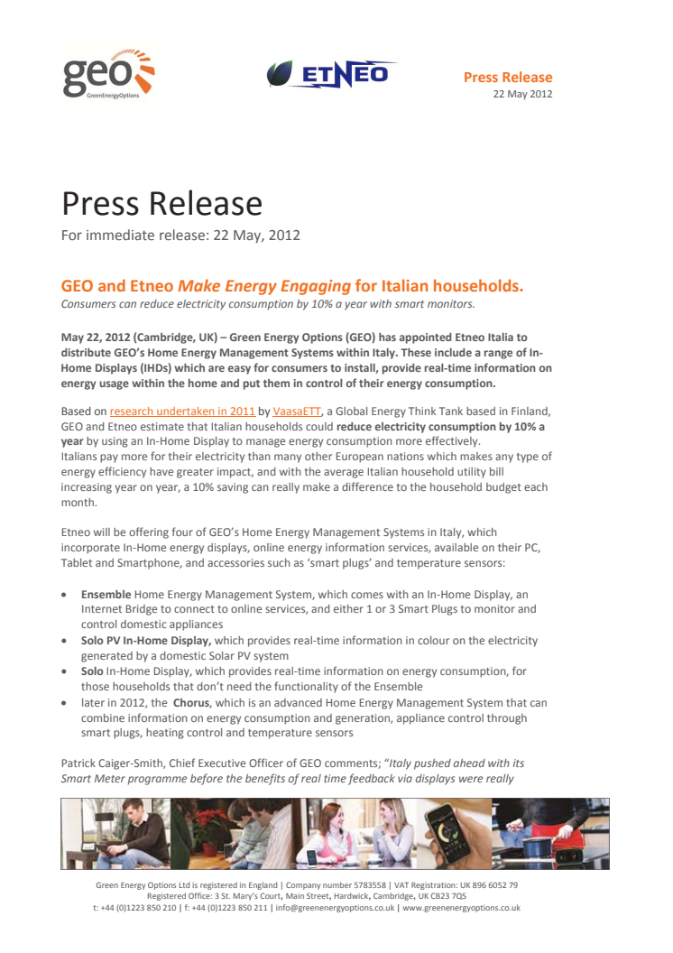 GEO and Etneo Make Energy Engaging for Italian households