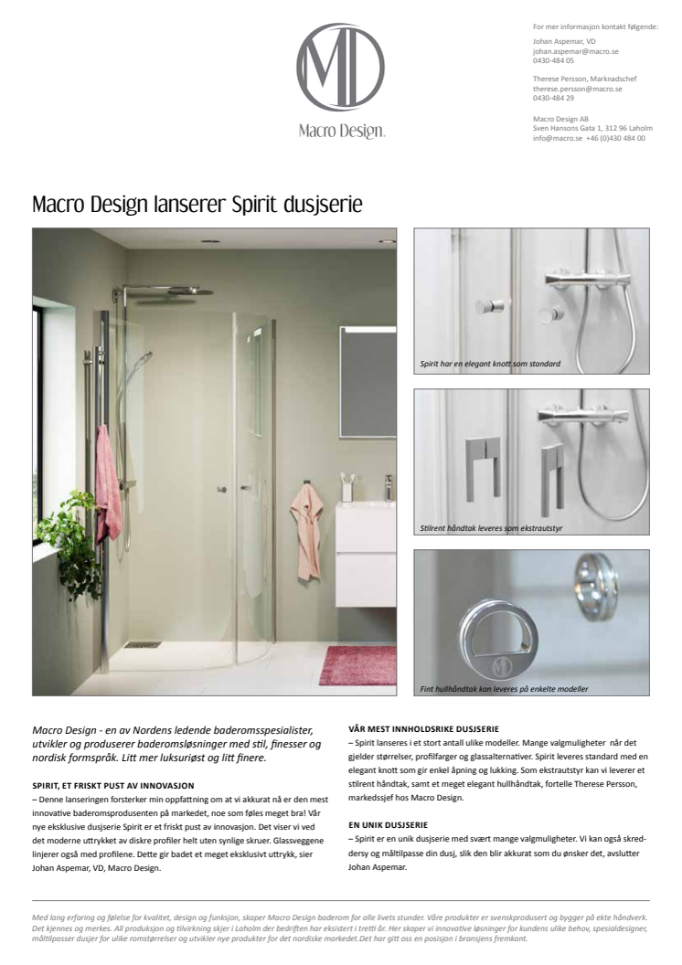 Macro Design lanserer Spirit dusjserie
