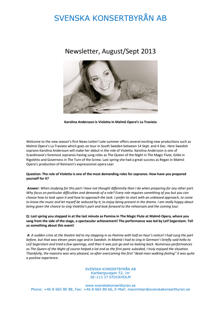 Newsletter, August & September 2013