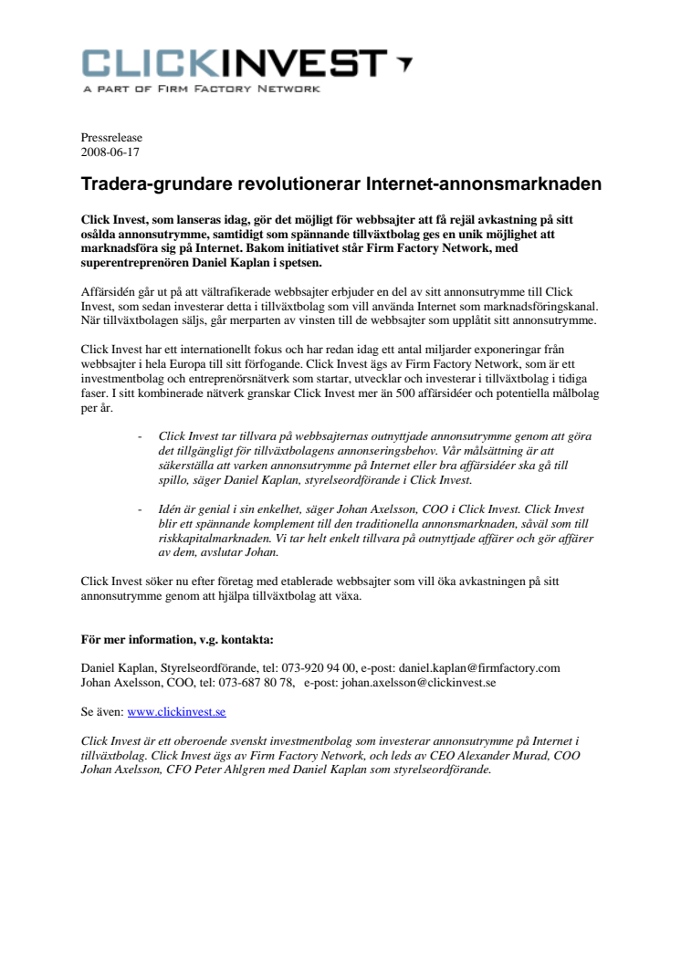 Tradera-grundare revolutionerar Internet-annonsmarknaden