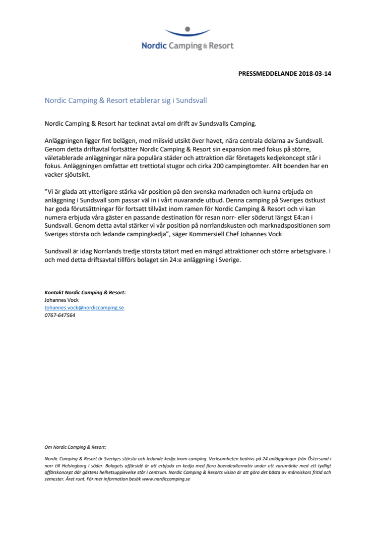 Nordic Camping & Resort etablerar sig i Sundsvall 