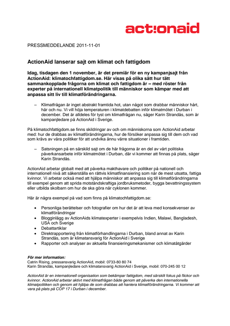 ActionAid lanserar sajt om klimat och fattigdom