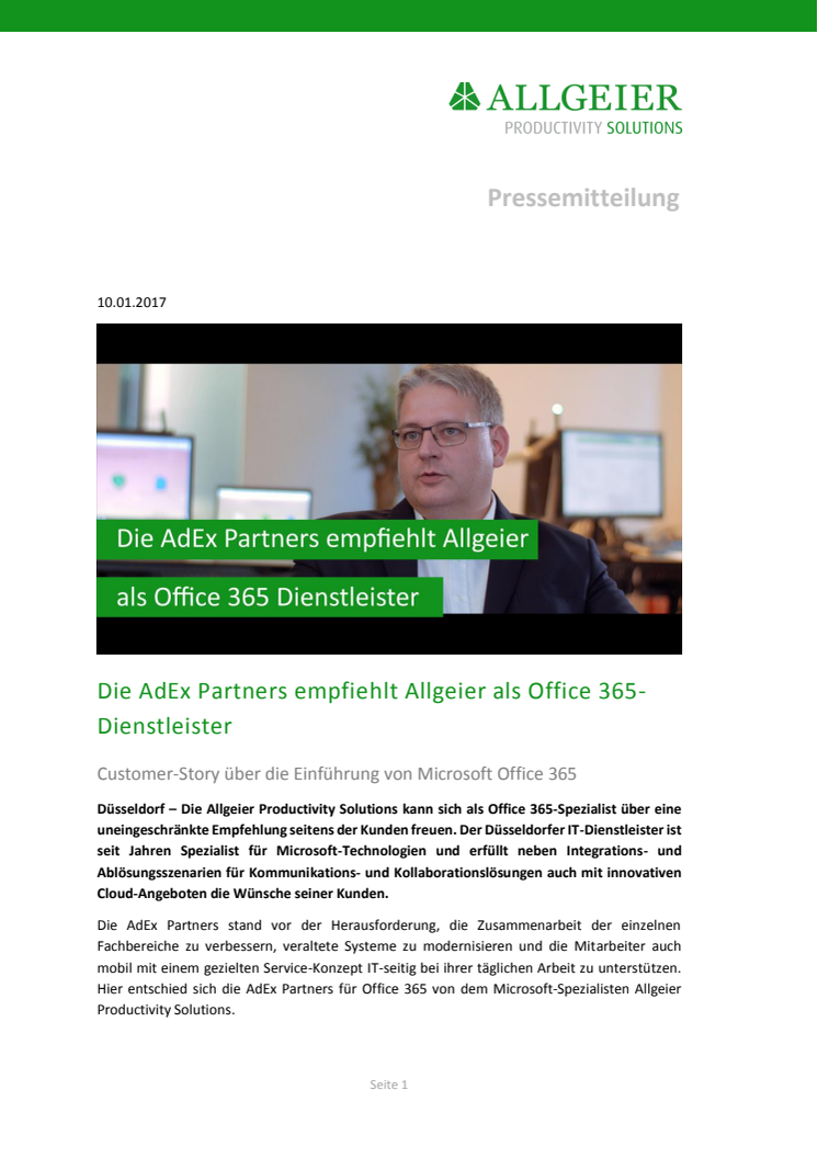 Die AdEx Partners empfiehlt Allgeier als Office 365-Dienstleister