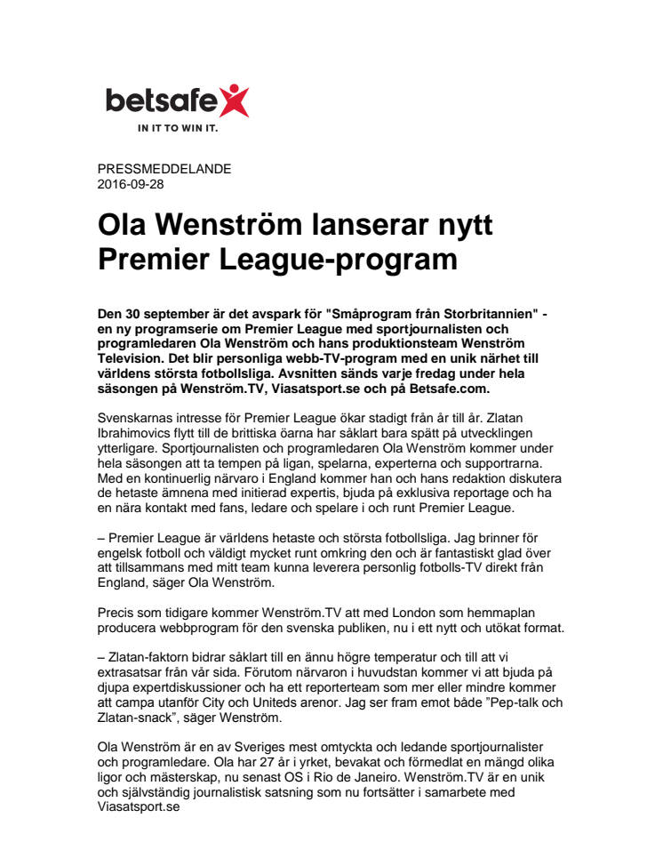 Ola Wenström lanserar nytt Premier League-program