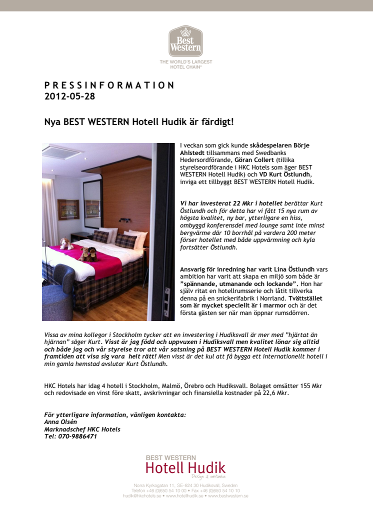 "Nya" BEST WESTERN Hotell Hudik är färdigt