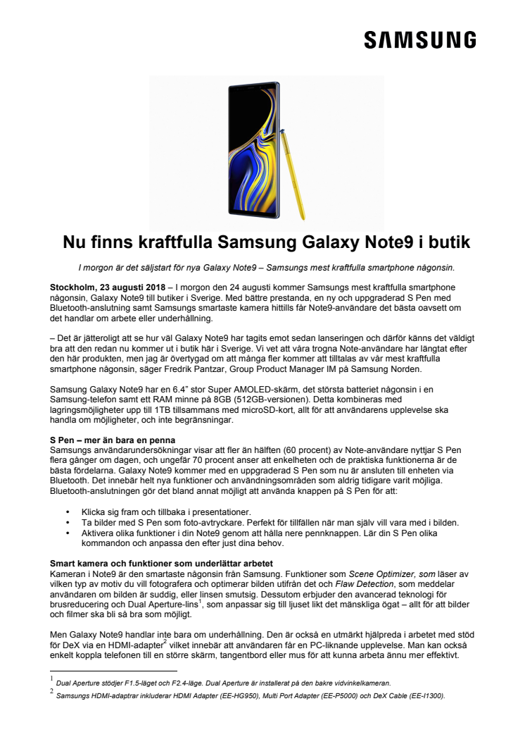 Nu finns kraftfulla Samsung Galaxy Note9 i butik