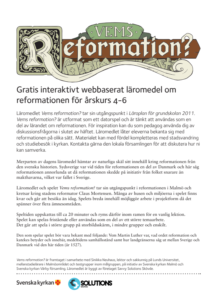 Lärarhandledning till spelet "Vems reformation?"