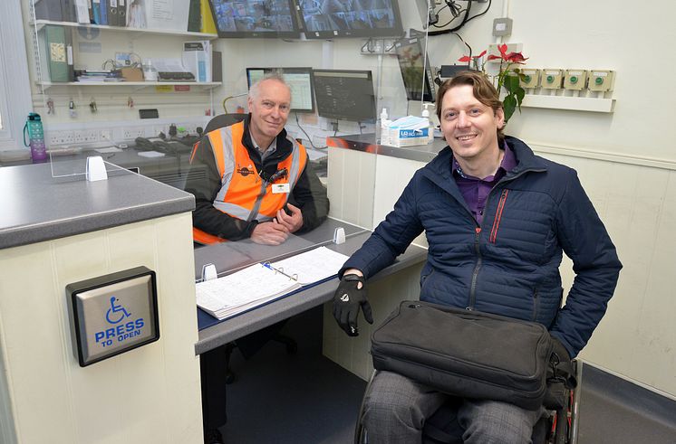 GTR's Accessibility Lead Carl Martin at Three Bridges information point