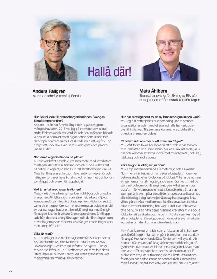 Branschintervju med Sveriges Elkraftentreprenörer - tidningen VOLT nr 10, 2019