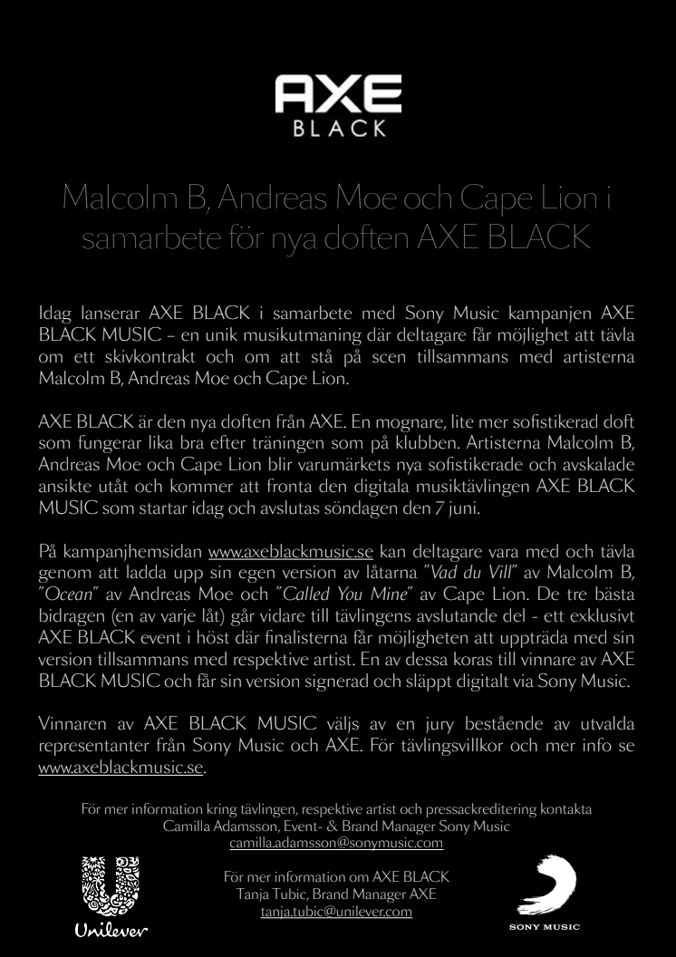 Malcolm B, Andreas Moe och Cape Lion i samarbete för nya doften AXE BLACK