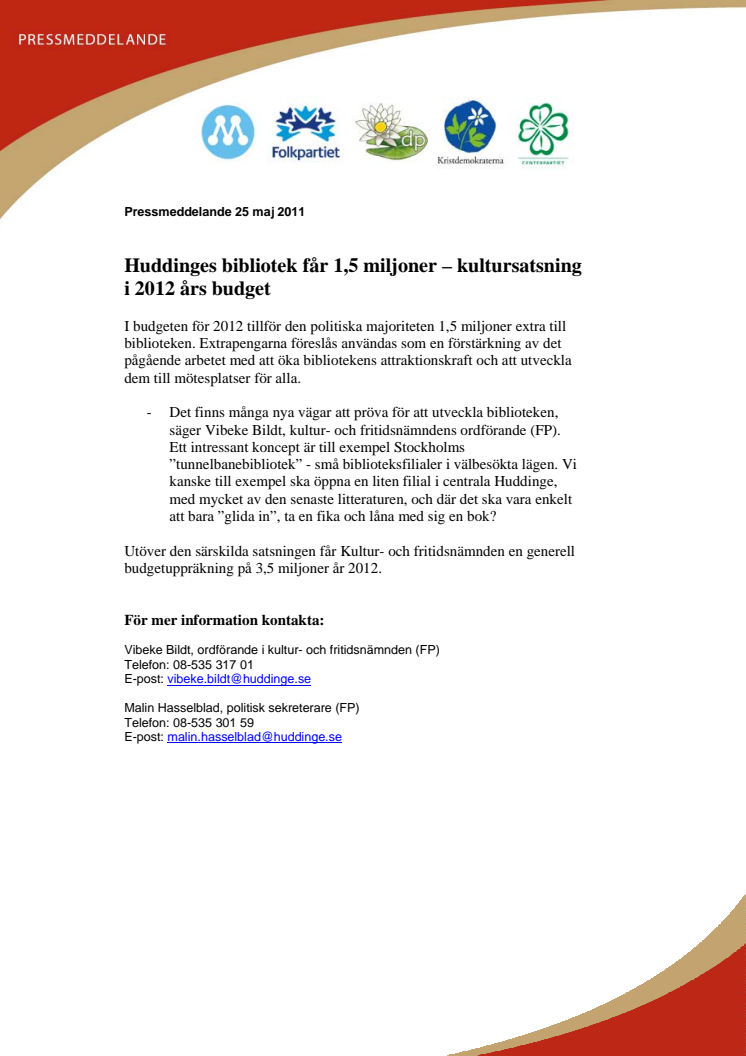 Huddinges bibliotek får 1,5 miljoner – kultursatsning i 2012 års budget