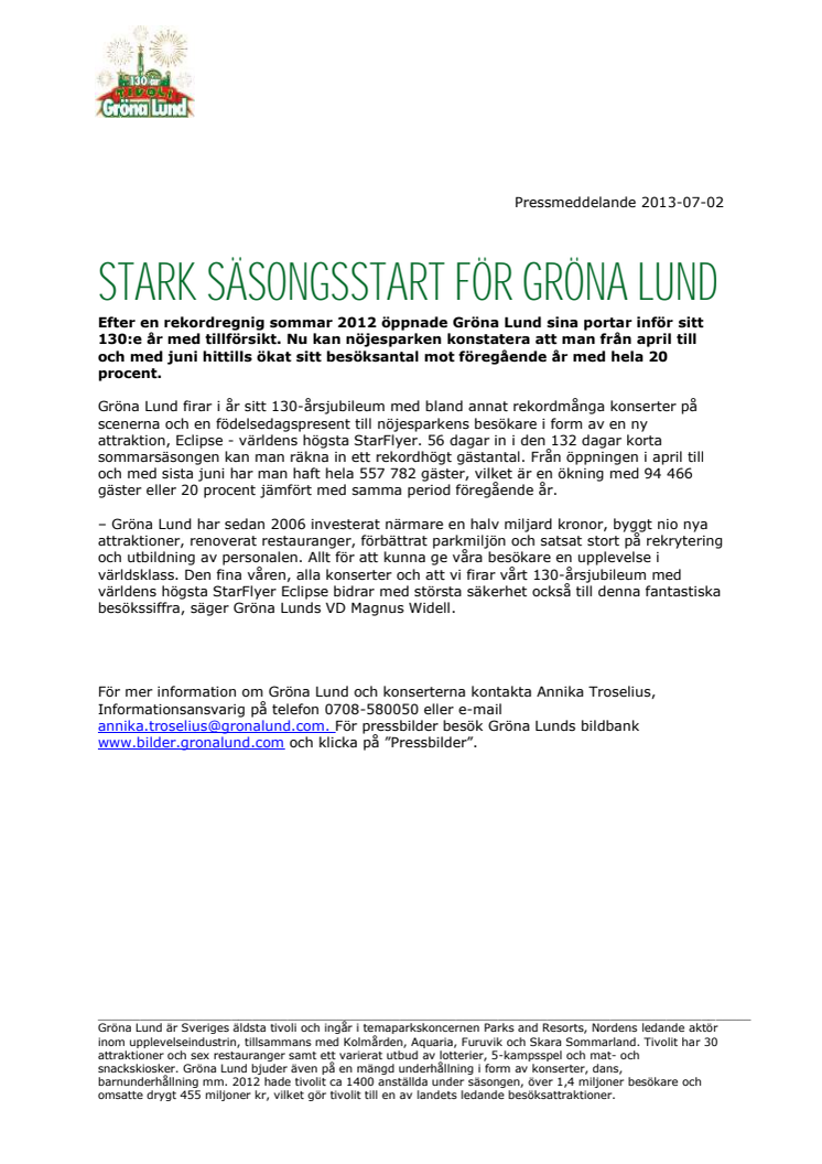 Stark säsongsstart för Gröna Lund