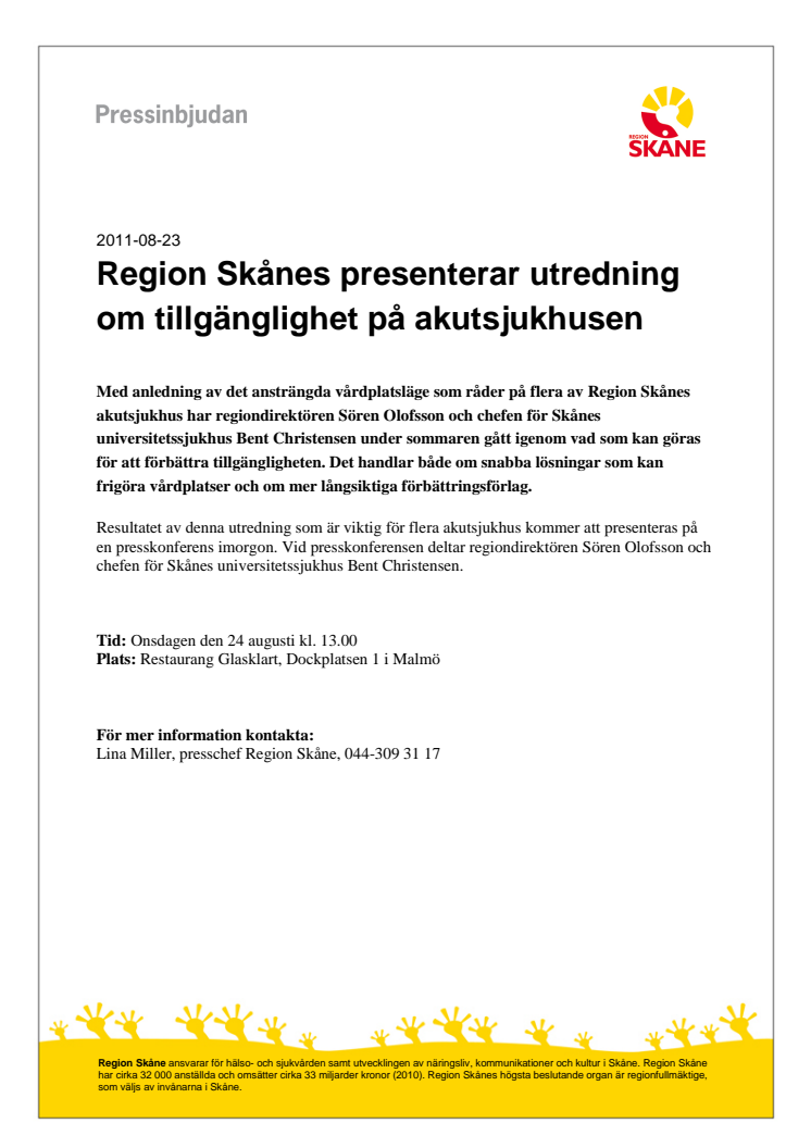 Region Skånes presenterar utredning om tillgänglighet på akutsjukhusen 