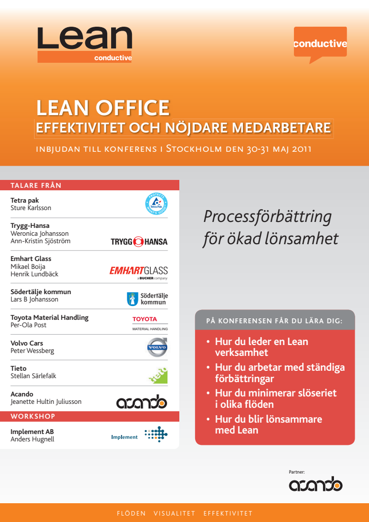 Lean office, konferens i Stockholm den 30-31 maj