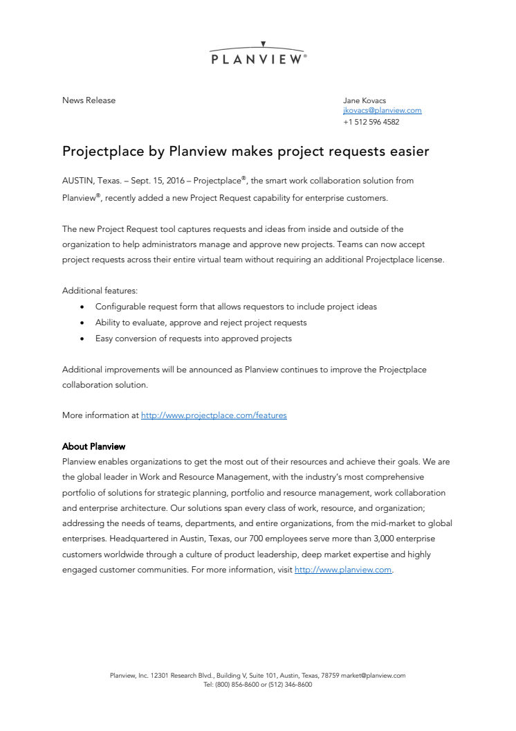 Projectplace by Planview makes project requests easier