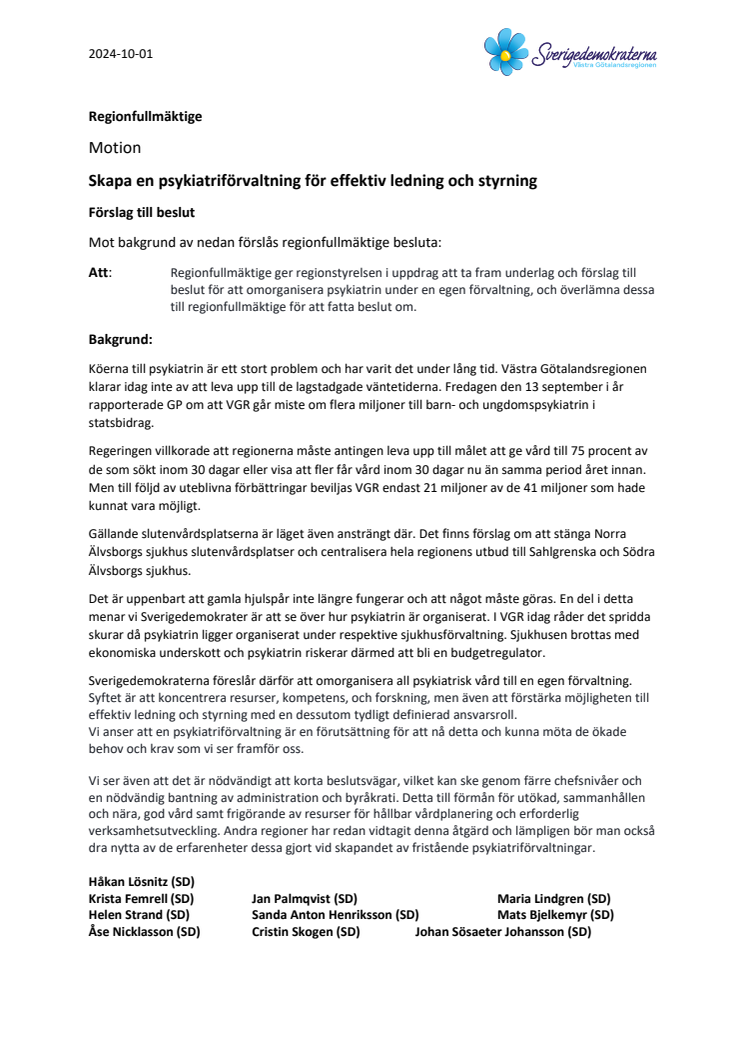 Motion - Håkan Lösnitz (SD) m fl - angående skapandet av en psykiatriförvaltning.pdf