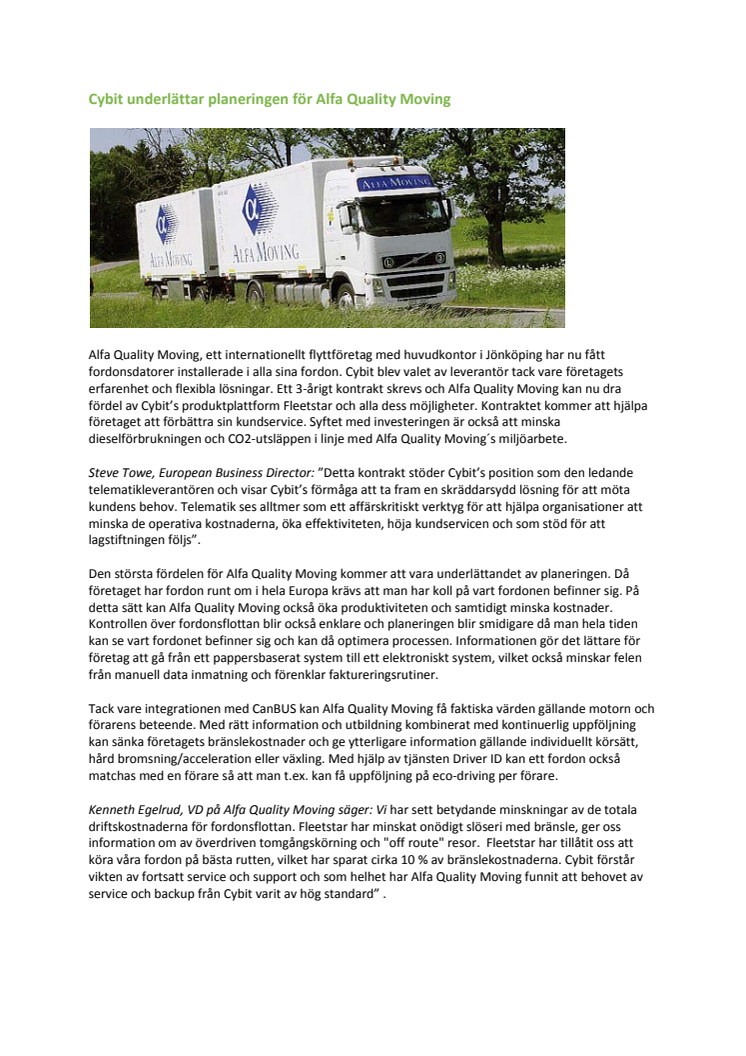 Cybit underlättar planeringen för Alfa Quality Moving