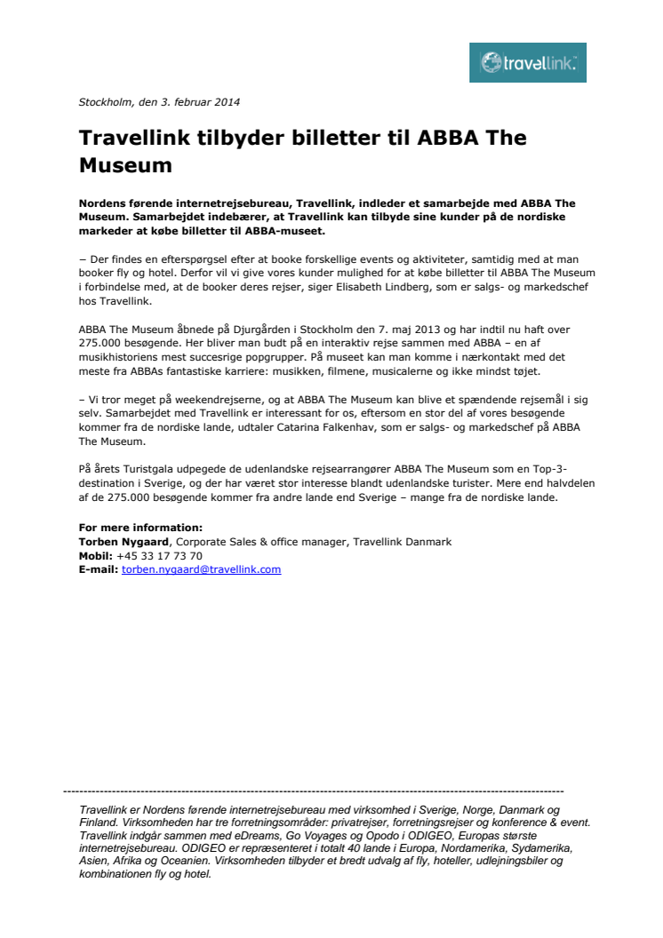 Travellink tilbyder billetter til ABBA The Museum