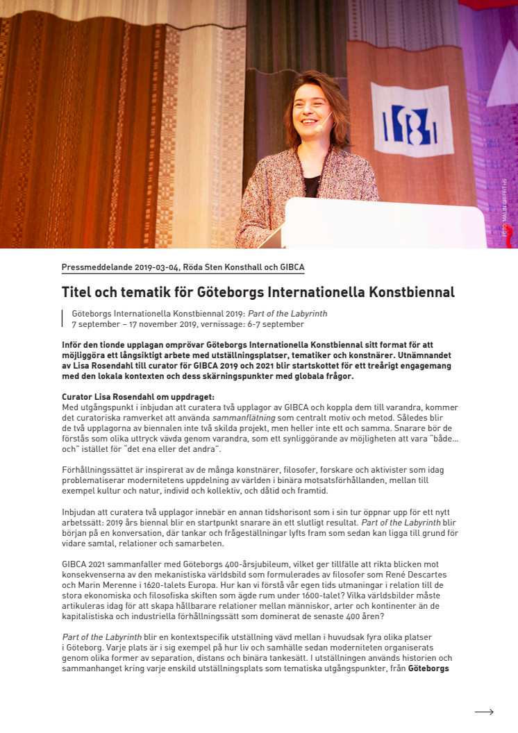 Titel och tematik för Göteborgs Internationella Konstbiennal 2019