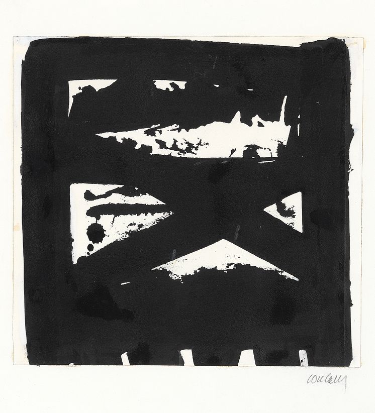 Pierre Soulages- Uden titel, 1979. Sign. Soulages på passepartout. Tusch og gouache på papir. Bladstørrelse 29,5 x 31.