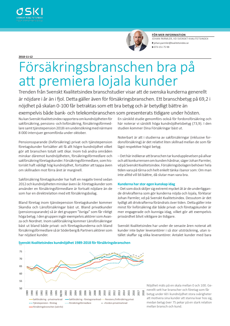 Svenskt Kvalitetsindex sammanfattning om försäkringsbranschen 2018