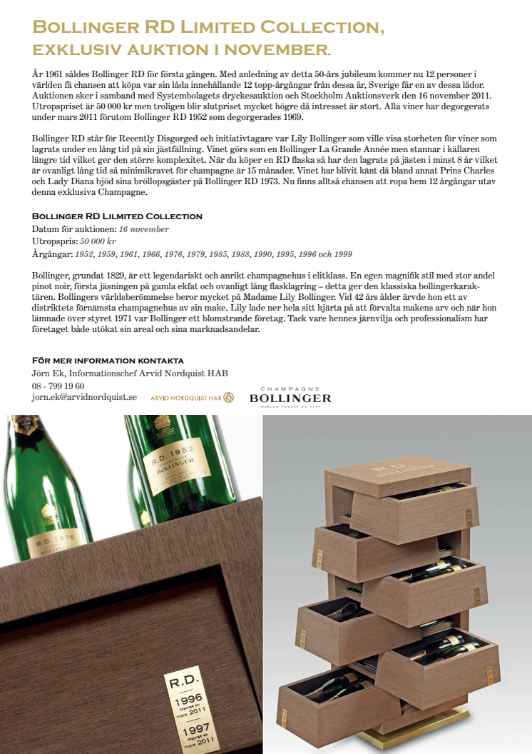 Bollinger RD Limited Collection, exklusiv auktion i november