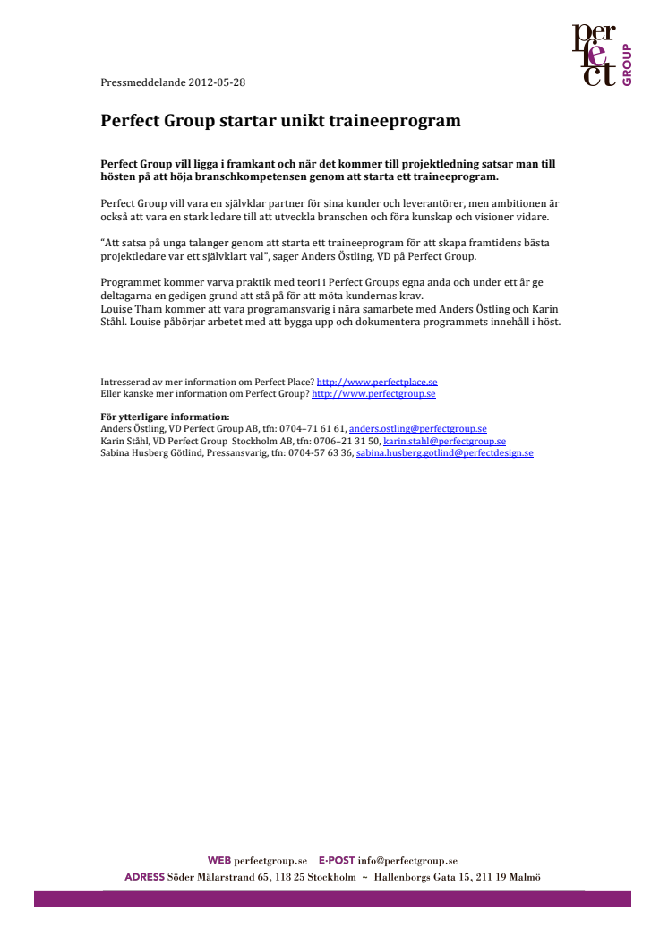 Perfect Group startar unikt traineeprogram