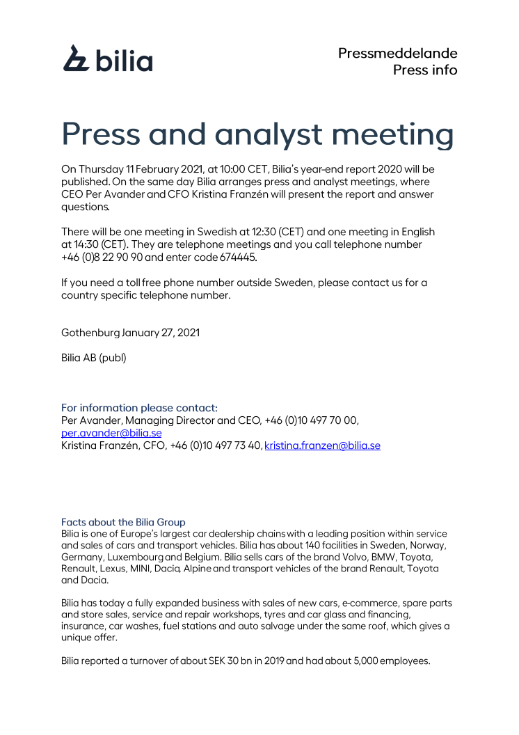 Press- and analyst meeting