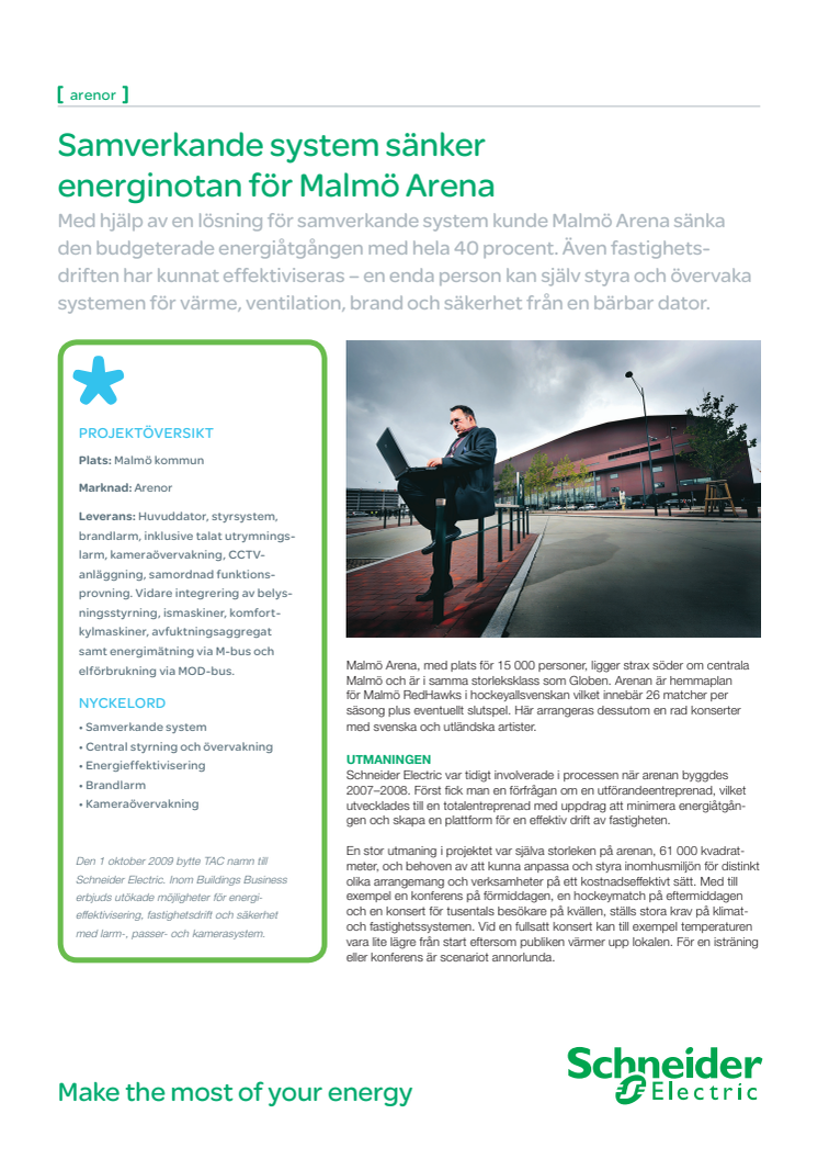 Samverkande system sänker energinotan för Malmö Arena