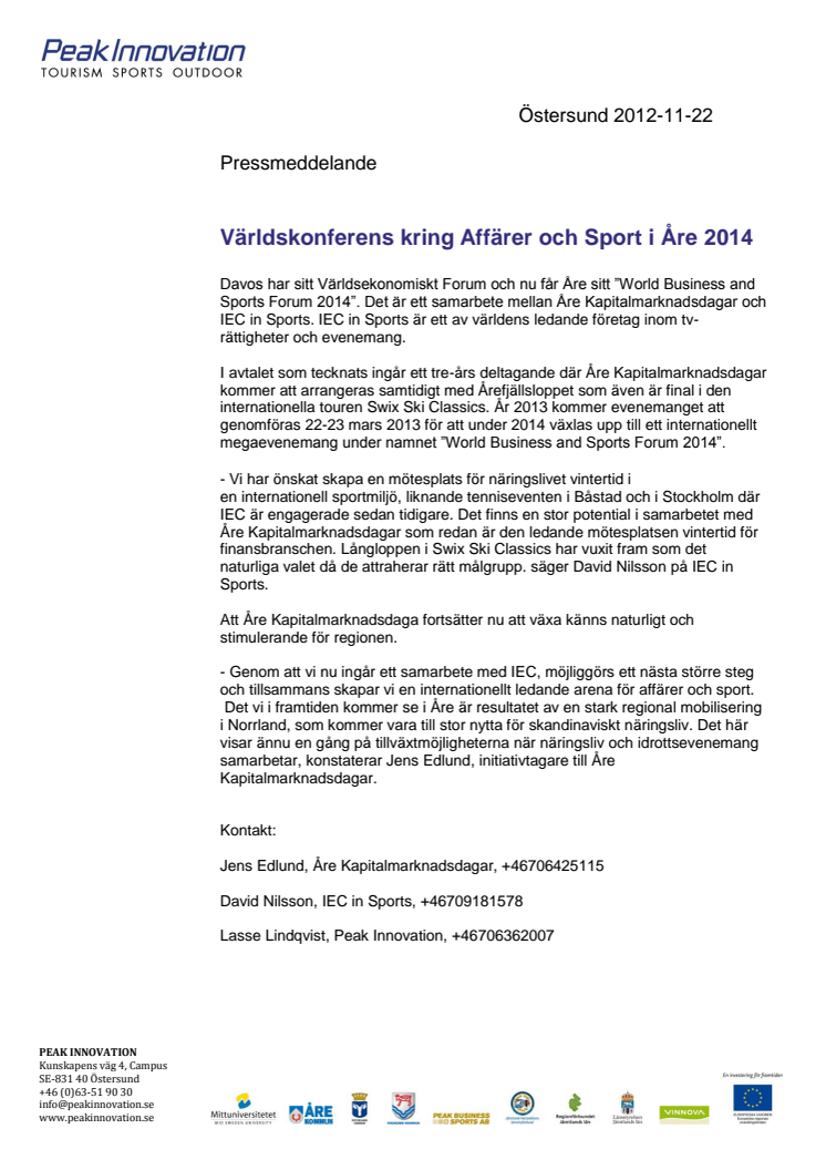 Världskonferens kring Affärer och Sport i Åre 2014