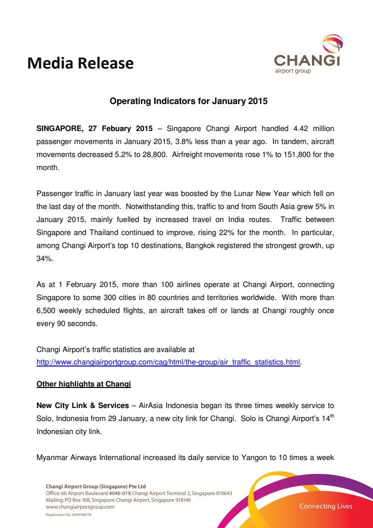 Operating Indicators for January 2015