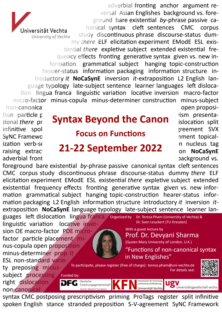 Öffentliches Netzwerktreffen | „Syntax jenseits des Kanons: Innovative Untersuchungen zu Nicht-kanonischer Syntax im Englischen“  