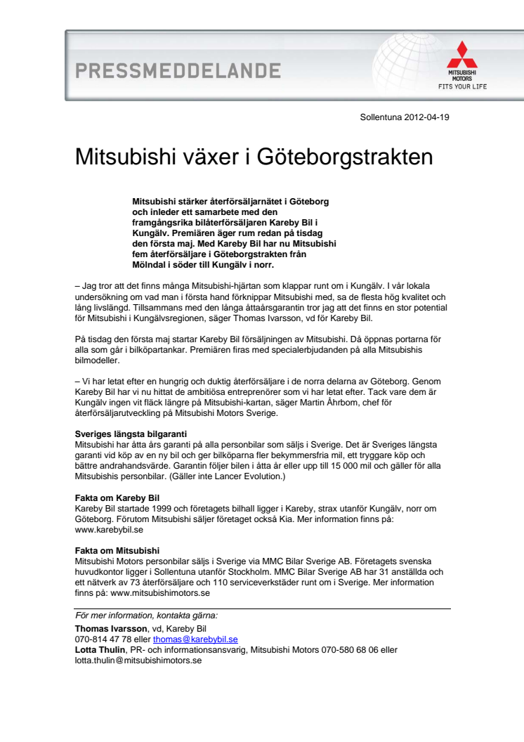 Mitsubishi växer i Göteborgstrakten