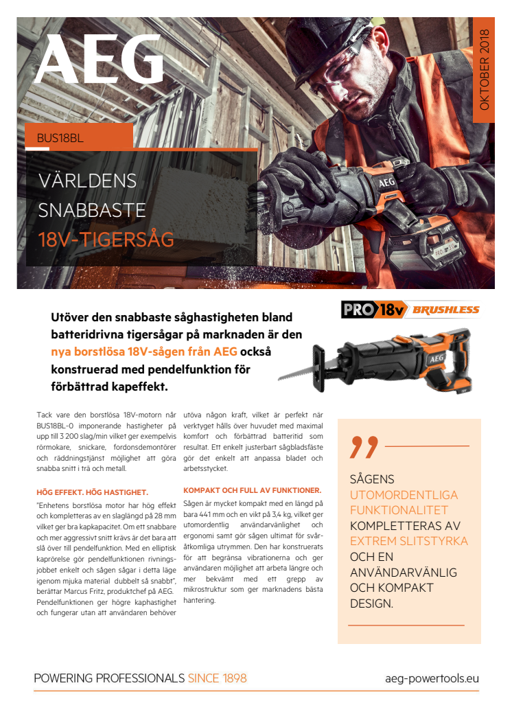 VÄRLDENS SNABBASTE  18V-TIGERSÅG 