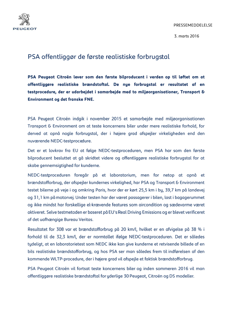 PSA offentliggør de første realistiske forbrugstal