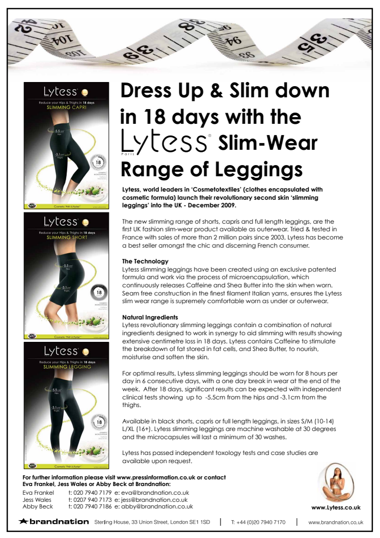Dress Up and Slim Down in 18 days with the Lytess Slim-Wear Range of Leggins