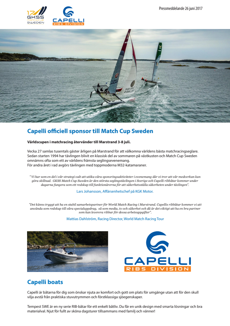 Capelli officiell sponsor till Match Cup Sweden